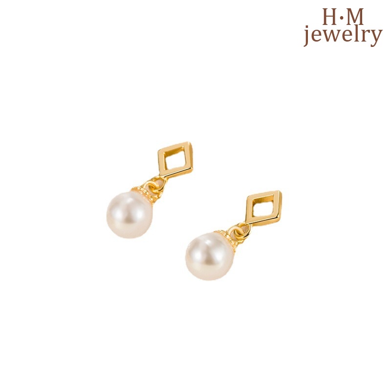 2022 Anting Tusuk Bentuk Kotak Geometri Aksen Mutiara Imitasi Gaya Vintage Untuk Wanita