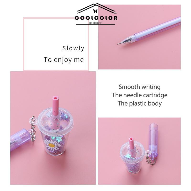 COD0.5mm Kreatif Susu Cangkir Teh Liontin Gel Pena Lucu Payet Mahasiswa Tanda Tangan Pena- cl