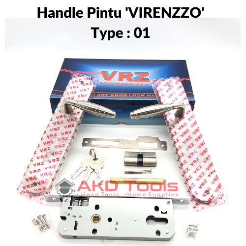 Handle Pintu Besar Virenzzo Full Set Gagang / Kunci Pintu Silver