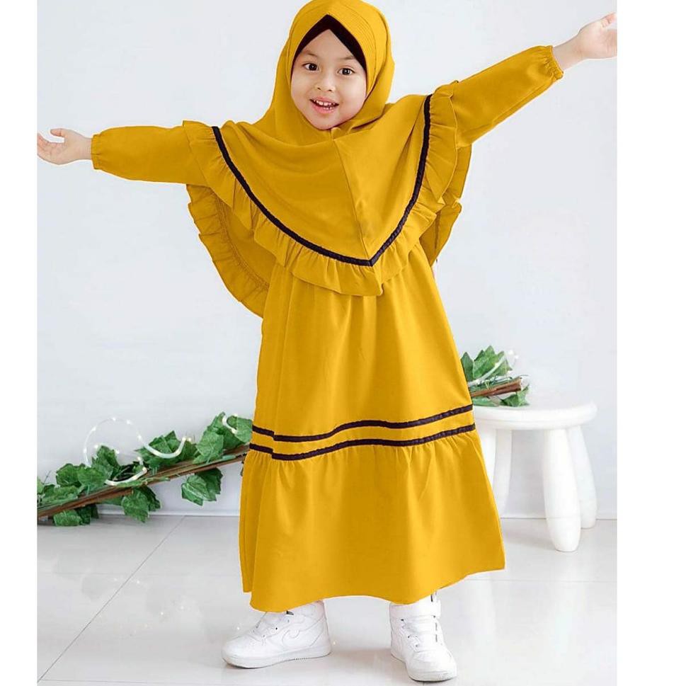 RIANA SET KIDS Mosscrepe Gamis Anak 5-7 tahun Panjang Modern Kids Baju Panjang Stelan Syar’i Polos