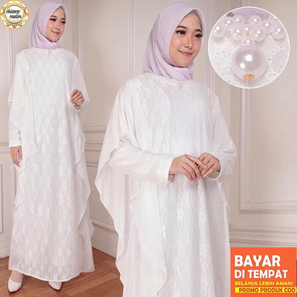  CHIANOZ  Busana Muslim Gamis Fashion Putih Brukat Jumbo 