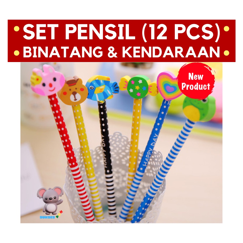 

(SET 12 Pcs) Pensil + Penghapus BINATANG & KENDARAAN