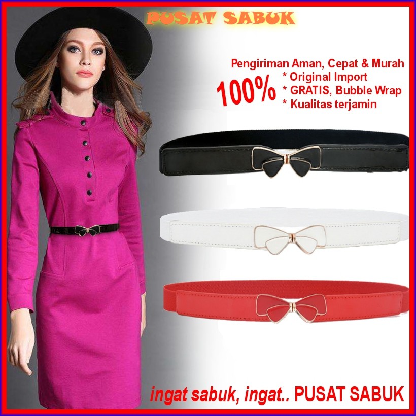 Ikat Pinggang Kecil Korea Sabuk Obi Karet Belt Wanita Fashion Gesper Cewek Polos motif Kupu Import