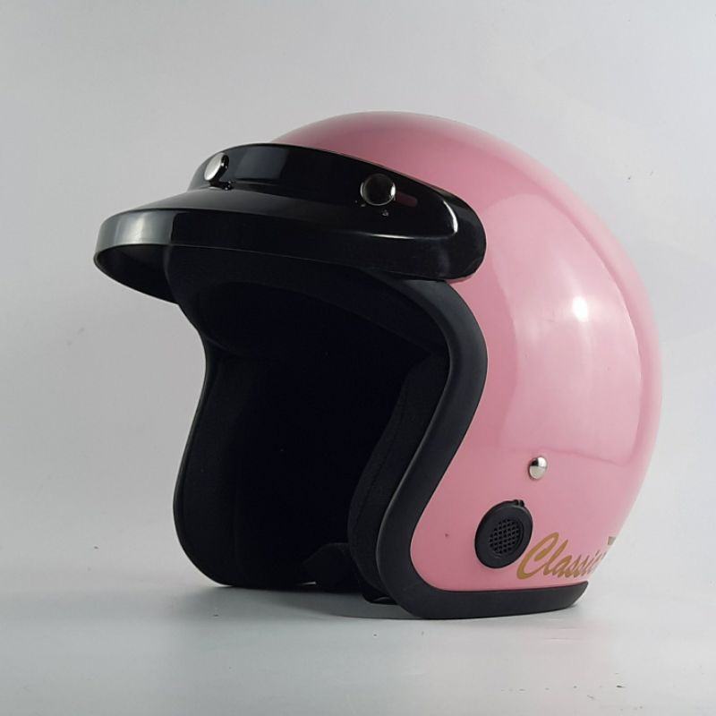 HELM BOGO WANITA KLASIK PINK PASTEL PAKAI PET PENDEK