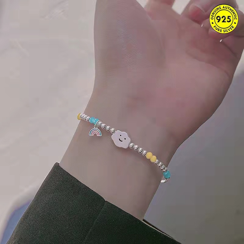 Gelang Manikmanik Warna Warni Bandul Desain Smileyhatiberuang Putihpelangi Untuk Wanita