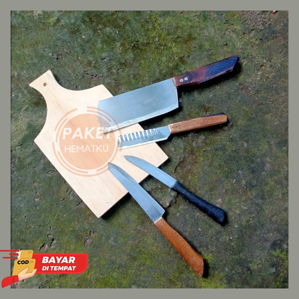 New Paket Talenan Pisau Daging Besar Pisau Set 5 In 1 Dan Talenan Pisau Set Talenan Dan Pisau