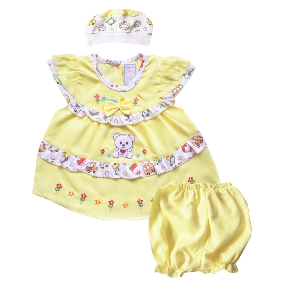 Waka Kids Setelan Baju Anak Bayi Perempuan Dress Anak dengan Celana dan Topi 3 in 1 Baby Cewek 2212