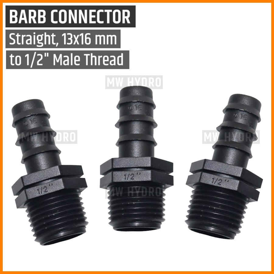 Male Connector 1/2 inch ke Selang PE 16 mm / 13 m
