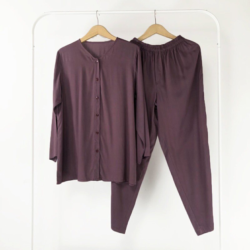 (PIYAMA POLOS) PIYAMA RAYON PAJAMAS RAYON SET BAJU WANITA VIRAL ELEGAN MURAH-Grape