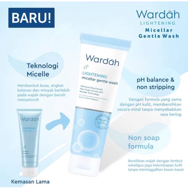 `ღ´ PHINKL `ღ´ ᘺᗩᖇᕲᗩᕼ Wardah lightening micellar gentle  wash biru pembersih wajah mencerahkan