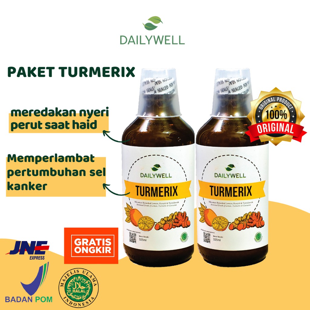 

Bundling 2 Dailywell Turmerix [Campuran lemon,kunyit,temulawak] membantu mengurangi nyeri haid