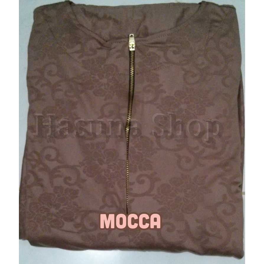 Gamis Jersey Mocca Motif Relief | Baju Wanita Syari Murah Hasuna Shop Maxi Long Dress HasunaShop