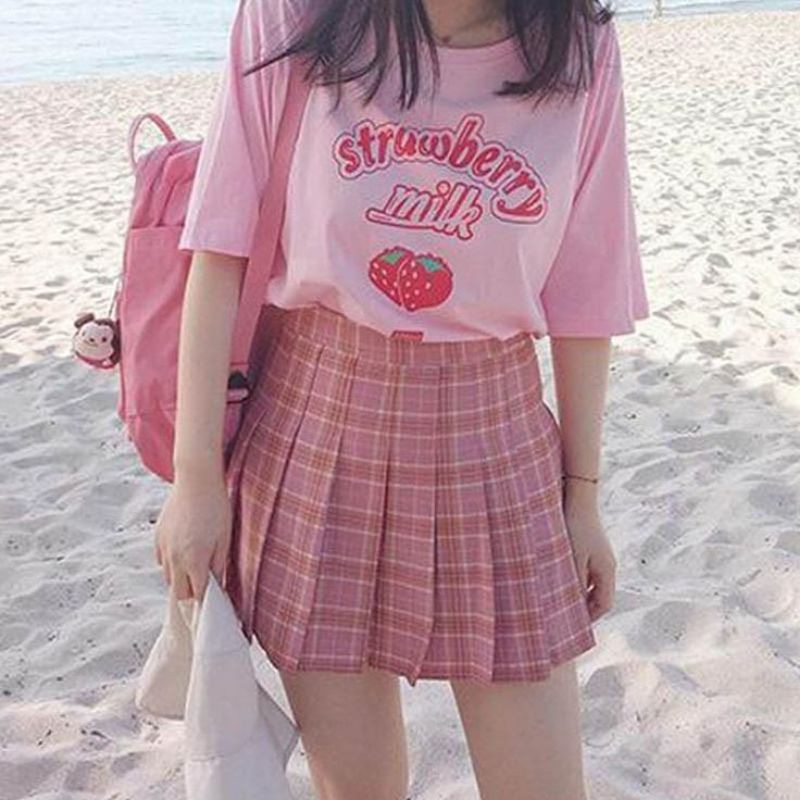 KAWAII GINGHAM PINK TENNIS SKIRT C004