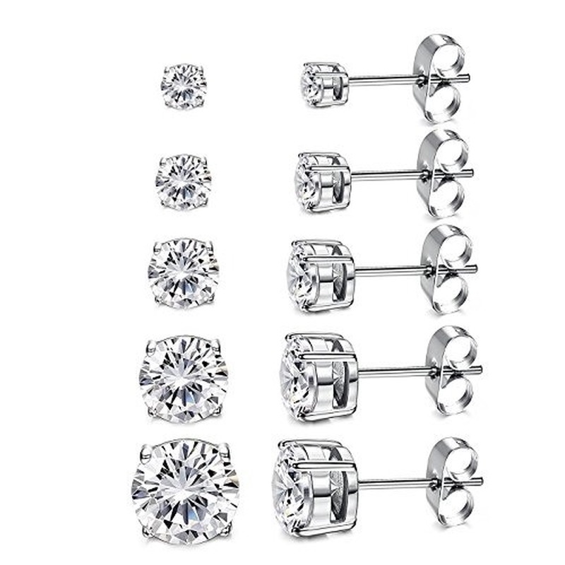 Magic789 1Pair s925 Silver Small CZ Stud Earrings for Women Cubic Zirconia Ear Jewelry