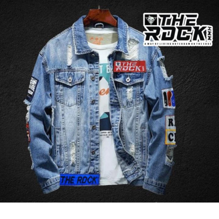 PROMO Jaket Denim Sobek Pria Bordir Jacket Jeans Cowok Emblem Original The Riddick Grade Premium Mod