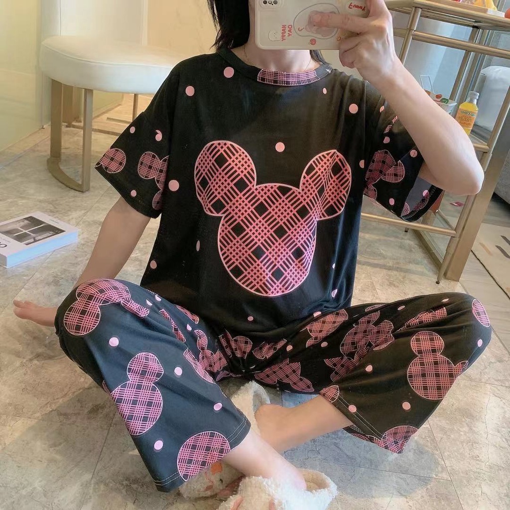Piyama CP wanita baju tidur import jumbo/bigsize-CP MICKY HEAD BLACK