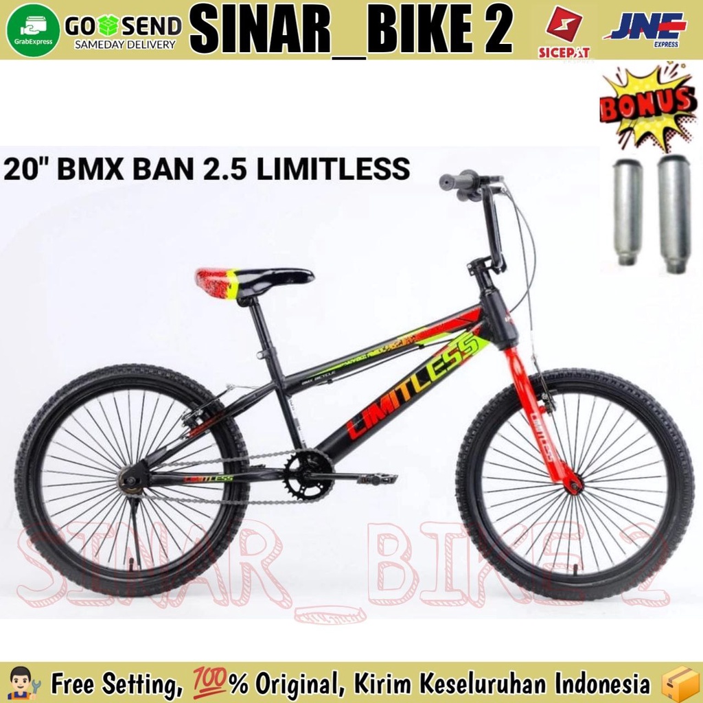 Sepeda Anak Laki 20 Inch BMX LIMITLESS 8820 Ban 2.5 Bonus Jalu