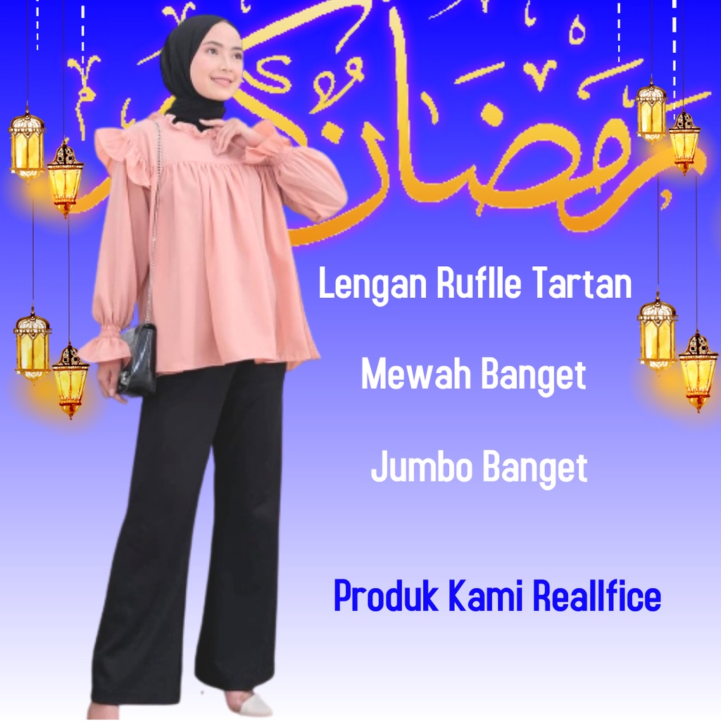 Atasan Jumbo Wanita Blouse Wanita Jumbo Ld 120 XXL Blouse Oversize Atasan Big Size XXL Ld 120 Wolfis Polos Wanita Blus SALMA Tartan Lengan Ruflle Remaja-4