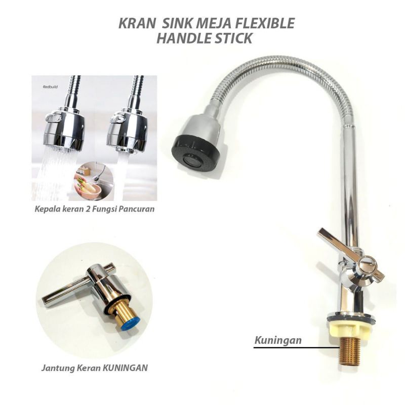 PROMO Kran angsa tanam flexible kepala besar on/off - Keran dapur sink bak cuci piring-Kran wastafel 1/2&quot;