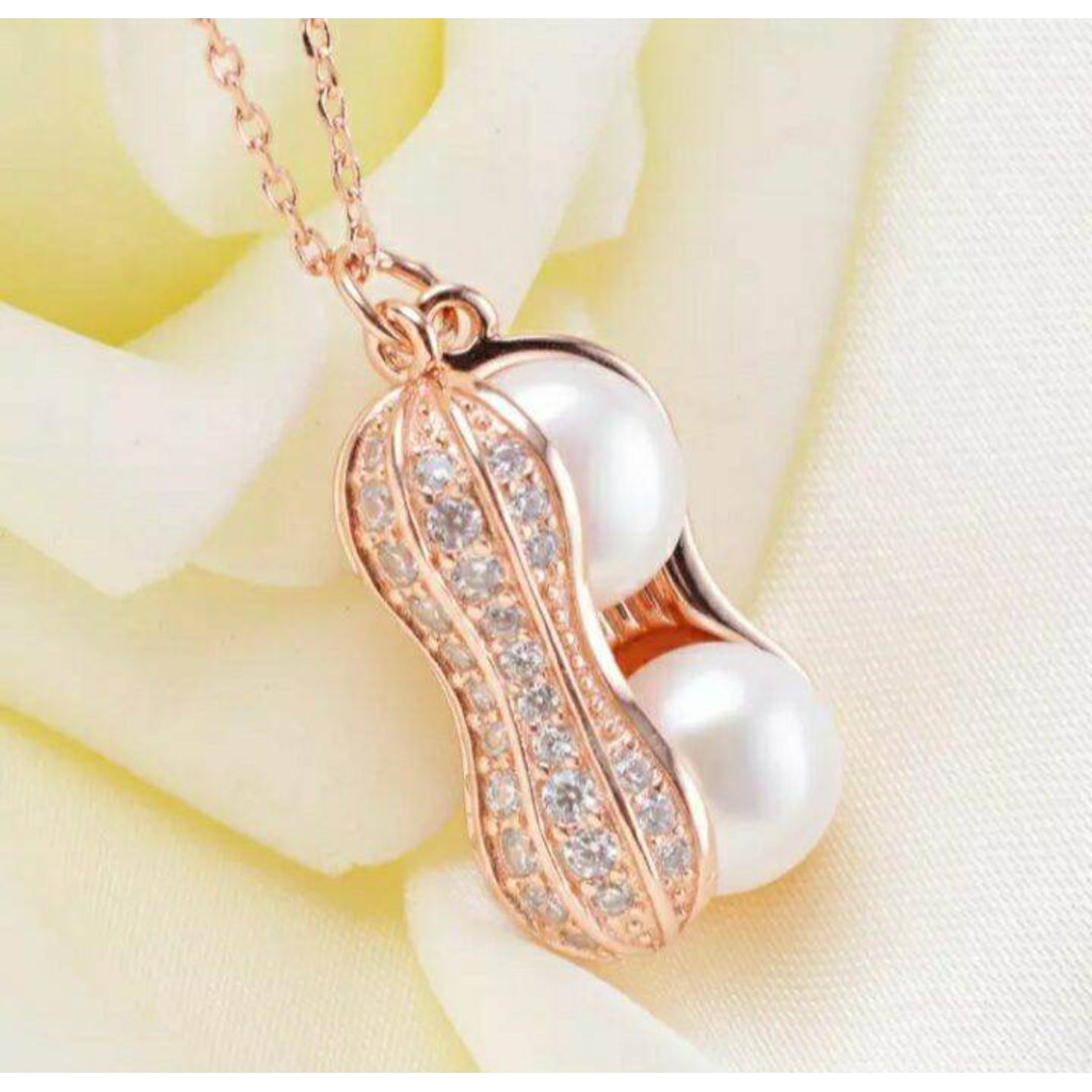 Kalung Wanita TITANIUM Motif Kacang Permata Zircon Putih Anti Karat