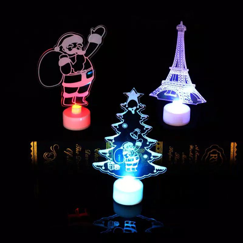 hokkiterus21 3d night light pajangan  lampu tidur hiasan meja natal santa clause pohon natal paris