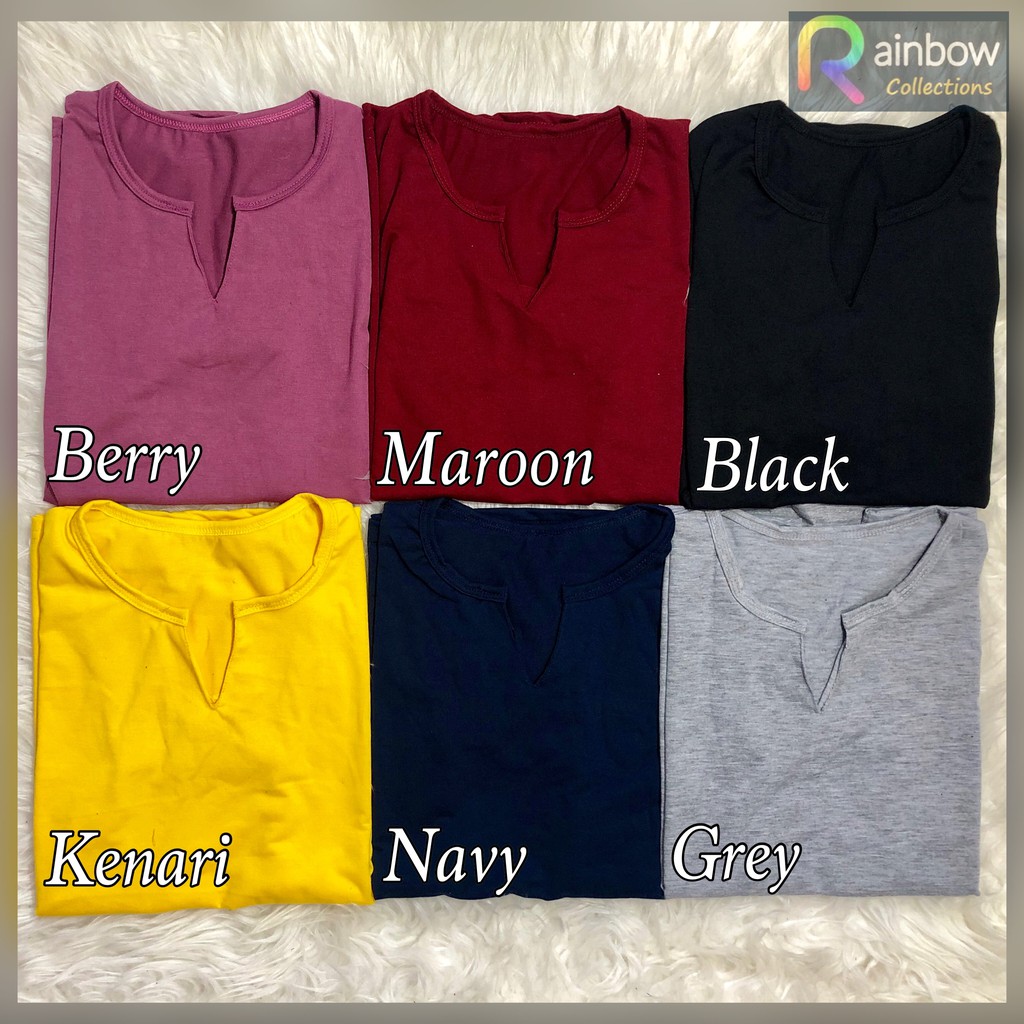 RAINBOW - KAOS WANITA KERAH OV / OV-NECK POLOS SPANDEX