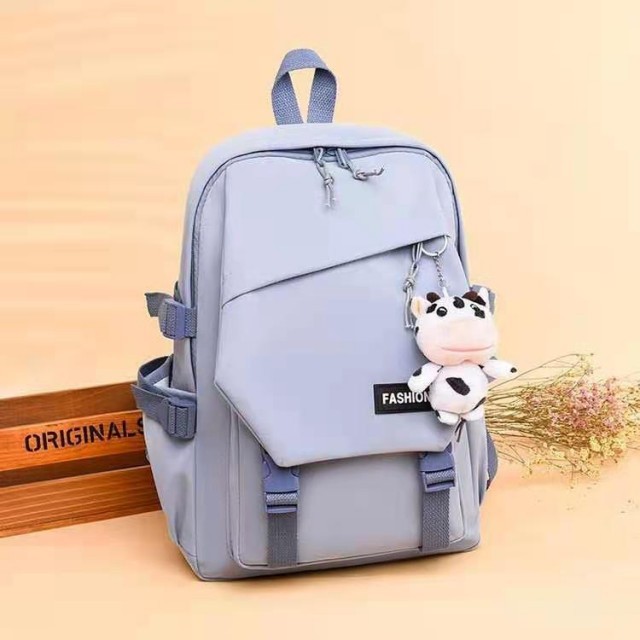 ZC 2334 RISCE TAS RANSEL IMPORT FREE GANTUNGAN BONEKA SAPI WANITA CEWEK PEREMPUAN SEKOLAH SD KULIAH