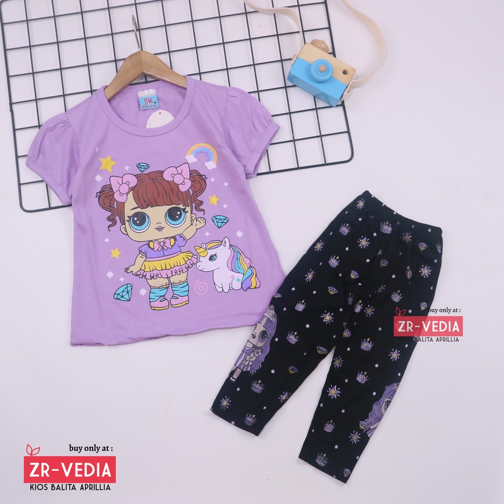 Setelan DOLL uk 2-6 Tahun / Baju Anak Karakter Legging Perempuan Celana Atasan Kaos Import