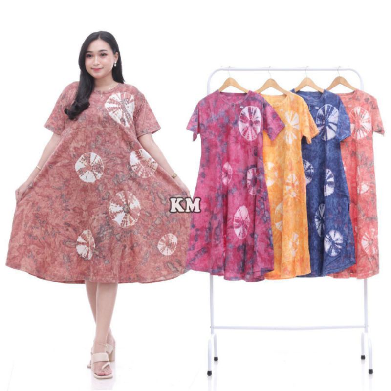 Daster Jumbo Payung Klok Kekinian Busui Resleting Depan Abstrak Jumputan Tiedye Homedress Terbaru