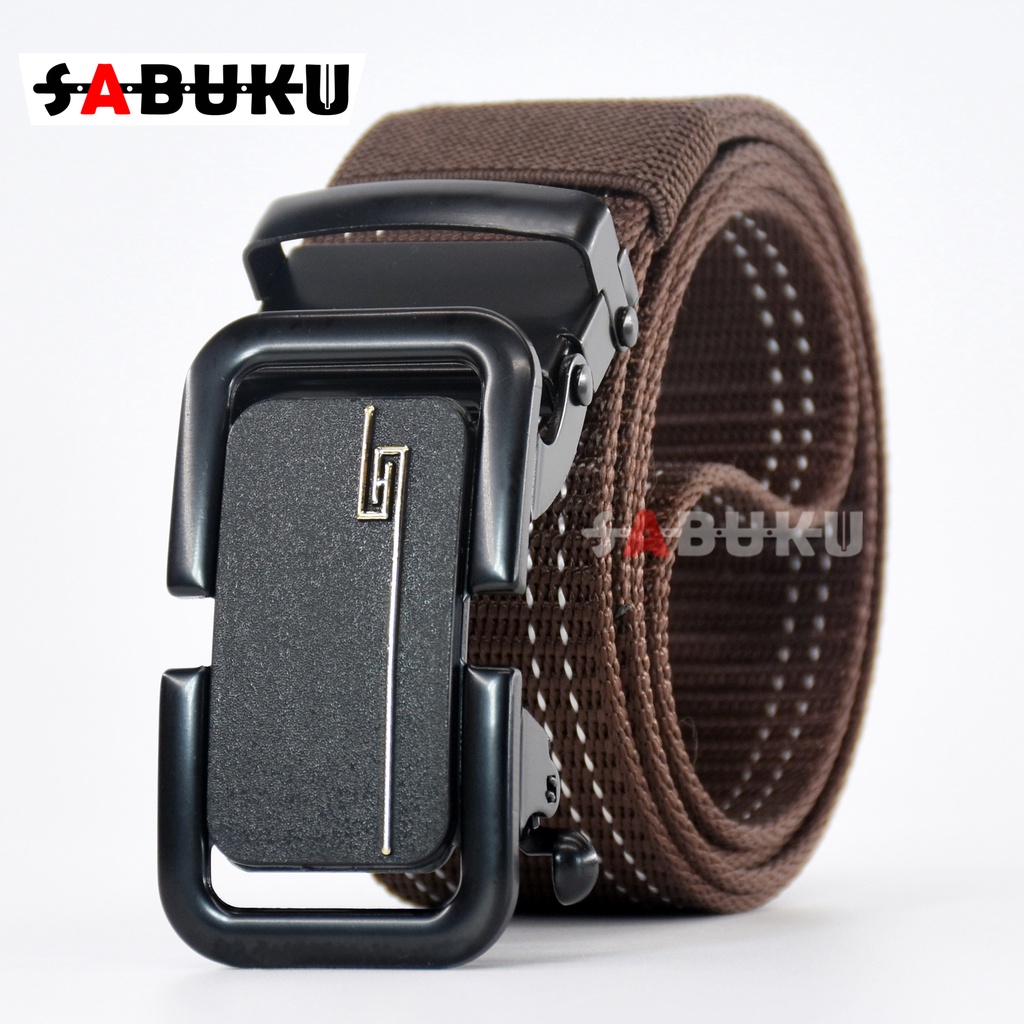 Ikat Pinggang Pria Sabuk Rel Kepala Logam Besi Sabuk Nylon Kanvas Gesper Pria Men Belt -153