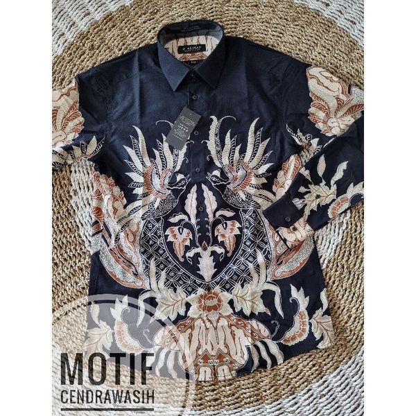 Alisan kemeja pria batik printing lengan panjang slim fit baju batik