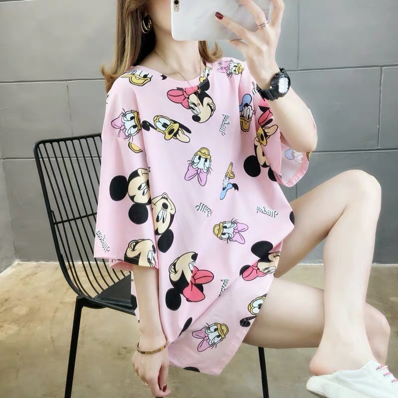 Oversize Tee Tshirt Model Longgar Untuk Wanita Motif Mickey Minnie