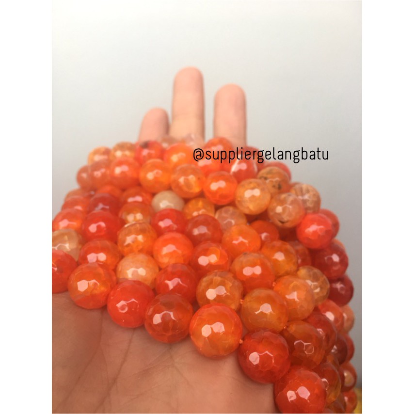 Batu Carnelian serat orange 12mm CUTTING natural oren bahan alam craft aksesoris pria wanita model