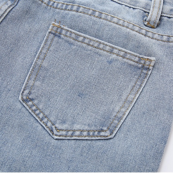 Biru Rawis--Korean New Robek Highwaist Straight Loose Celana Jeans Panjang Wanita（realpict）