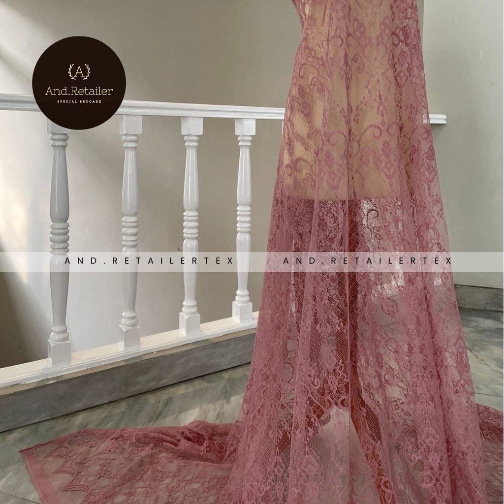 Bahan Kebaya Brokat Semi France Lace Chantily Shantily Katun Per panel 2,5m Warna Dusty Pink