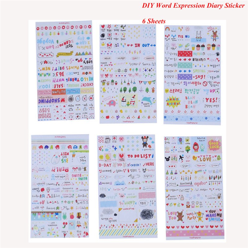 

INDORETAIL | 6 Pcs/Set Colorful DIY kawaii Stiker Kalender Harian Planner Journal Catatan