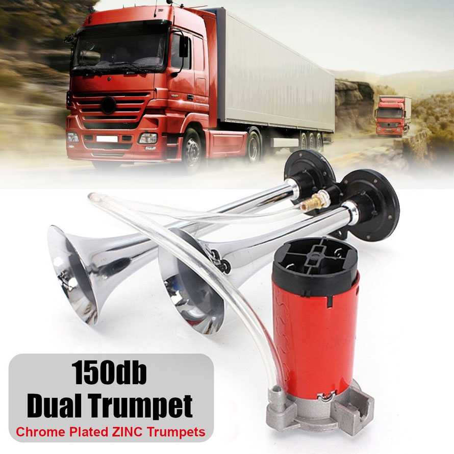 HEYVO Klakson Trompet Mobil Dual Air Horn 150dB 12V - TZ-320-Silver