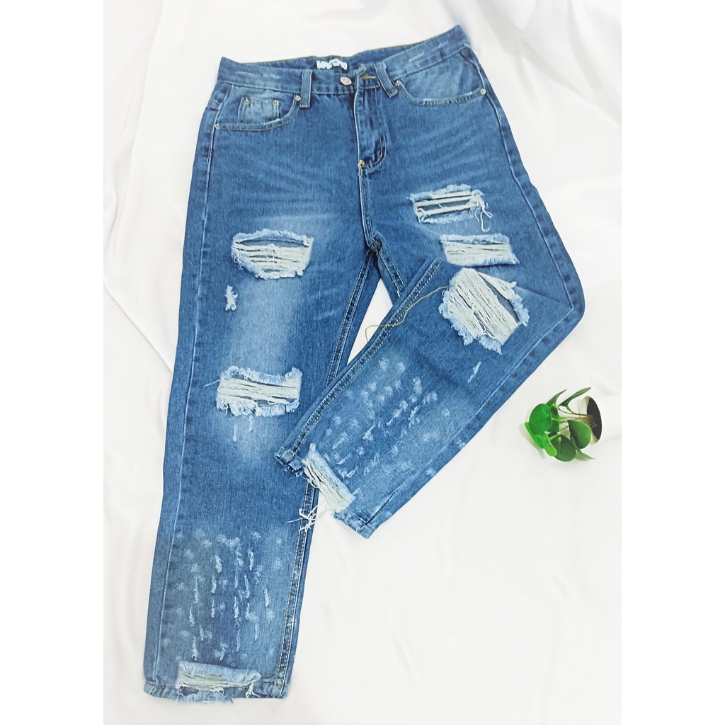 DA211 HW Jeans Ripped Import Premium Wanita Boyfriend jeans Celana Panjang jeans wanita