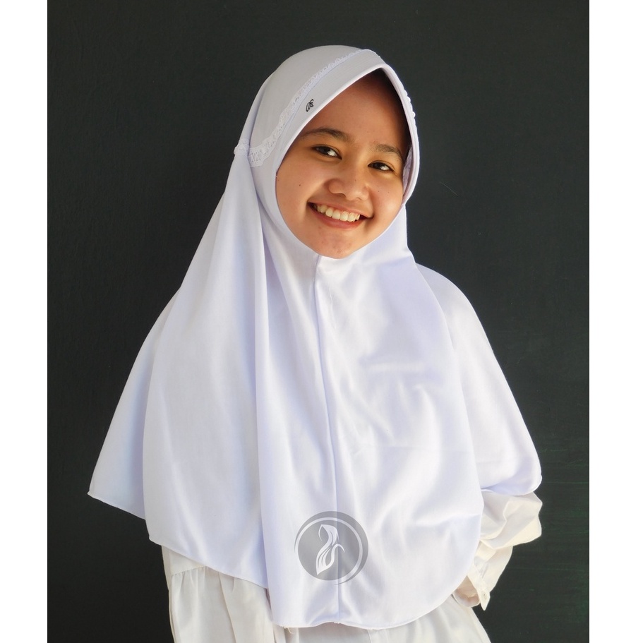 Kerudung Sekolah Hemy Serut Pita Ukuran L SMP