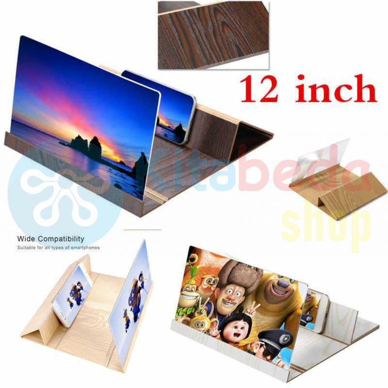 Lensa Kaca Pembesar Layar HP Smartphone 12" Kayu KB1502 [Coklat]