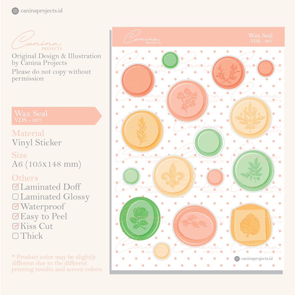 

Sticker Deco Journal Wax Seal Coral Yellow Light Green VDS-007