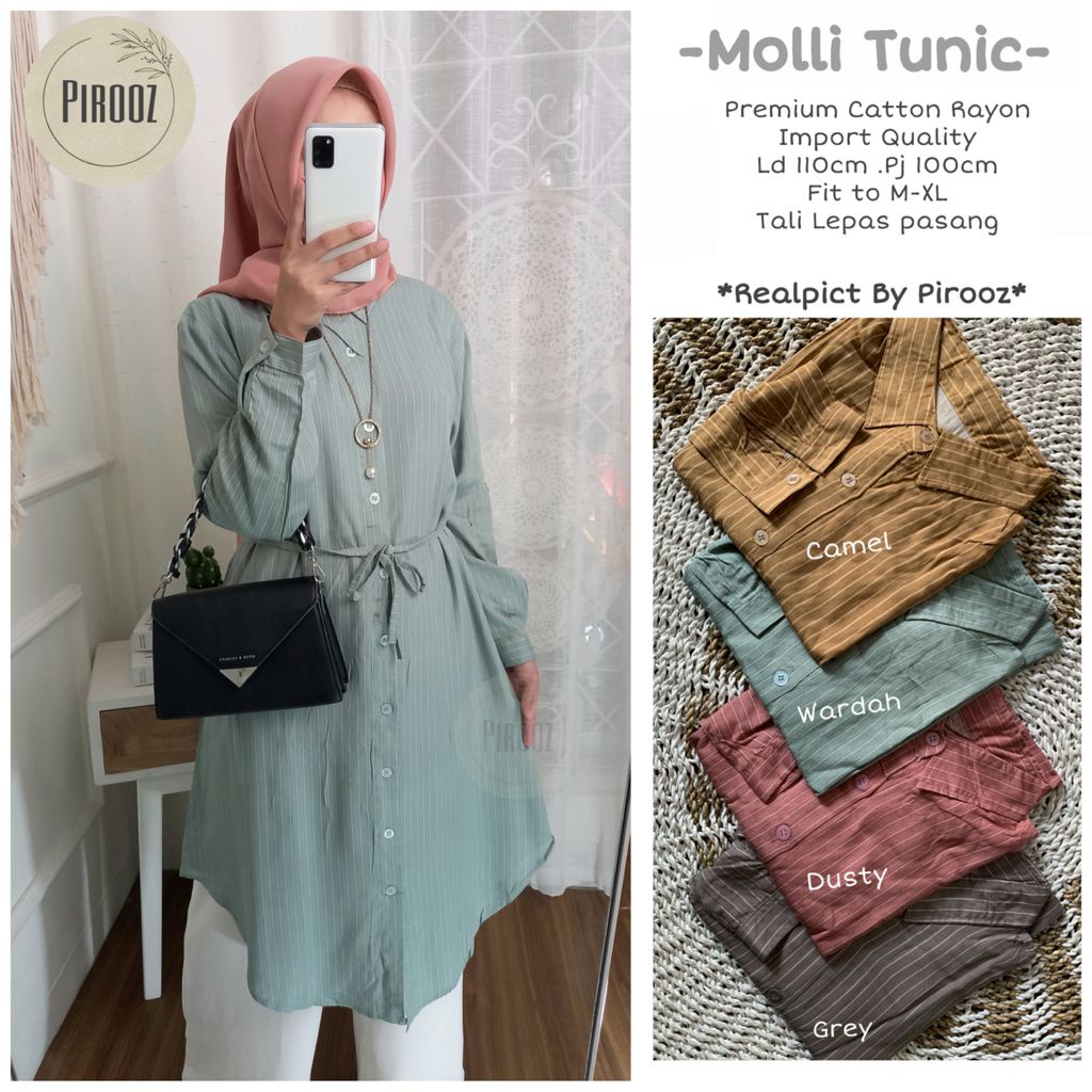 TUNIK MOTIF GARIS-GARIS ATASAN BAJU WANITA KERJA KANTORAN -MOLLI TUNIK BY PIROOZ