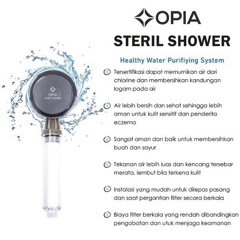 Opia steril shower head set - set penyaring air shower