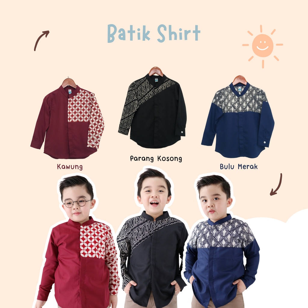 Yobebee Kemeja Batik Tangan Panjang Anak Laki Laki Usia 2 4 6 8 10 12 Tahun Baju Atasan Kids Casual Formal Katun Kemeja Anak Cowok Kerah Chiangi Couple Kembaran Anak dan Ayah