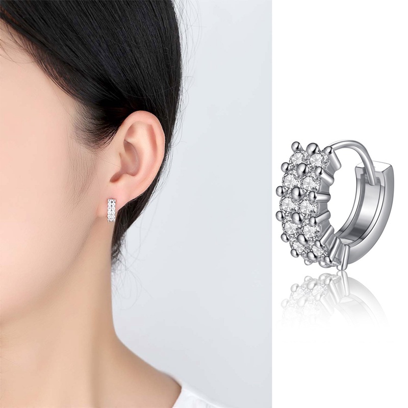 Anting Buckle Kristal Berlian Zirkon Baris Ganda Untuk Wanita