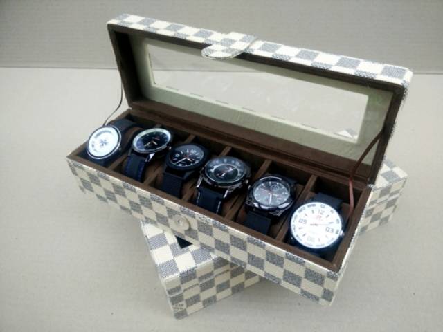 Kotak Jam Tangan isi 6 / Box Tempat Jam Tangan Arloji Watch box organizer