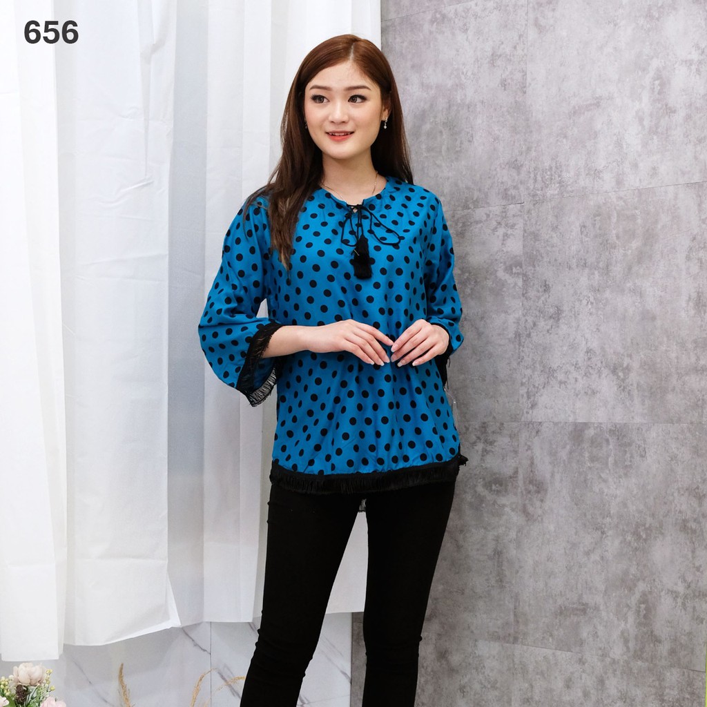 JakartaFashion - blouse rumbai polka besar bahan katun rayon adem tali jambul dada bohemian