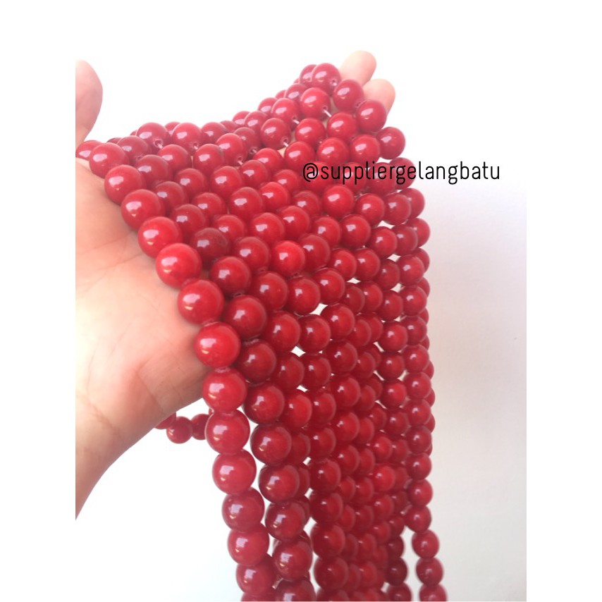 batu red ruby 12mm coral agate merah onyx kilap aksesoris fashion akik aksesoris bahan craft beads