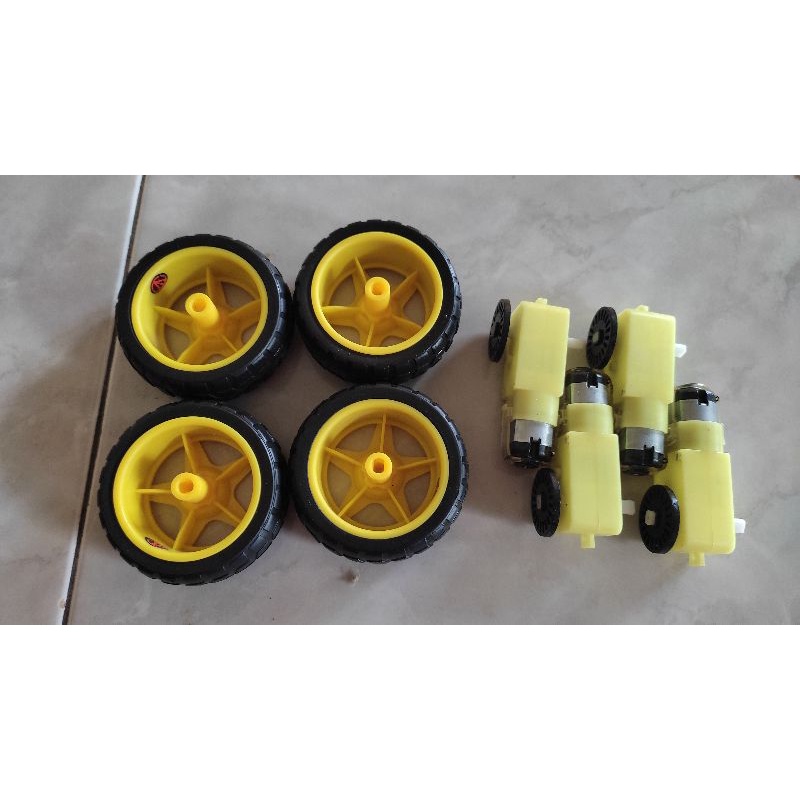 motor Dc gearbox + roda 4 biji