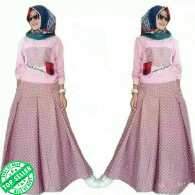 SETELAN ROK POLKA  MUSLIM WANITA, GAMIS MURAH, HIJAB, GAMIS